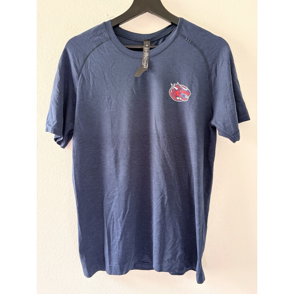 Lululemon Metal Vent Tech Shirt Mens Small Blue Dragon Logo Athletic